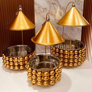 Juego de tres platos de frotamiento de calidad duradera para el hogar, Hotel, Buffet, fiesta, Oriente Medio, cocina, vajilla, calentador de alimentos con candelita - Product Image 4