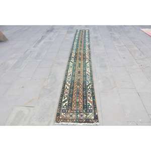 Tapis turc 1,7 x 13,9 pieds, tapis de couloir vintage, tapis persan vert bleu - Product Image 1