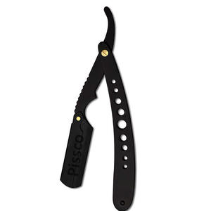 <b>Top</b> Quality Barber Razors Black Color Coated Straight Edge German Stainless Steel Shaving Razor With Leather Pouch - Product Image 5