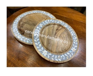 Assiettes de chargeur de mariage en bois assiettes en plastique assiettes pour dîner en vrac pour la table servant des aliments aux fruits gâteaux mariage - Product Image 1