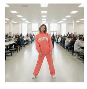 Women's High Street Style Solid Color 100% Cotton Fleece 2-Piece Long <b>Set</b> Eco-Friendly Breathable Vintage Custom Logo Sigma - Product Image 2