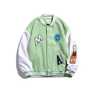 Veste universitaire en toile patchwork personnalisée de couleur unie, style streetwear, respirante, écologique, pour l'extérieur et la rue - Product Image 6