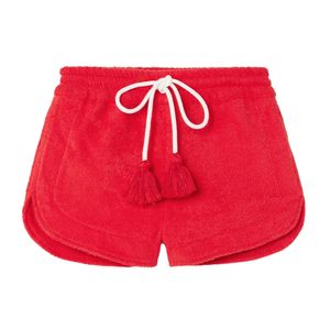 กางเกงขาสั้นผ้าเทอร์รี่เอวยางยืดมีพู่กางเกงขาสั้นลำลองใส่สบายสำหรับผู้หญิงใส่ในเลานจ์และฤดูร้อน - Product Image 1