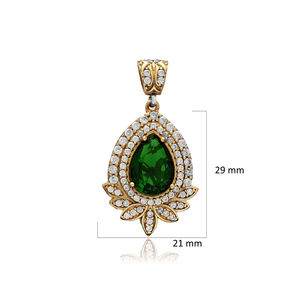 Otomano auténtico Grandbazaar joyería turca hecha a mano diseño pera forma Esmeralda CZ piedra plata colgante al por mayor - Product Image 2