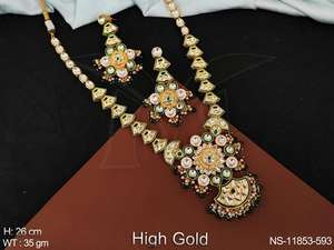 Kundan Pierres Vêtements de fête Haute Plaqué Or Belle Kundan Bijoux Long Collier Ensemble - Product Image 4