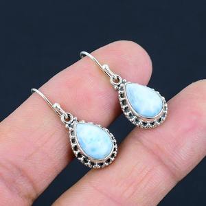 925 argent Sterling massif femmes et filles Fine Dangle Collection boucles d'oreilles bijoux Spinner haute qualité Larimar pierres précieuses boucles d'oreilles - Product Image 2