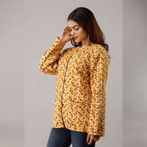 Chaqueta de ropa regional acolchada de algodón amarillo - Product Image 6