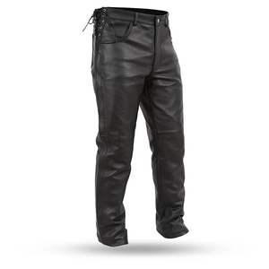 Service OEM en gros Pantalon d'hiver décontracté pour homme, coupe droite, taille mi-haute, en cuir PU peigné avec dentelle, fermeture éclair, poids moyen - Product Image 1