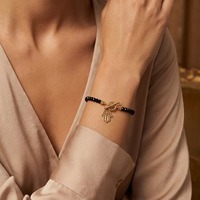 Bracelet en spinelle noire esthétique, motif main de Hamsa, pierre naturelle facettée de 3 mm pour protection énergétique, vente en gros, faible MOQ
