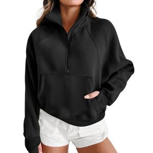 Sweat-shirt classique noir pour femme, demi-zip, polaire épais, col montant, quart de zip, coupe ample, streetwear, haut 2026 - Product Image 6