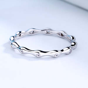 Sterling <b>Silver</b> <b>Wave</b> <b>Ring</b> with Crystals Elegant Crystal <b>Rings</b> Collection - Product Image 1