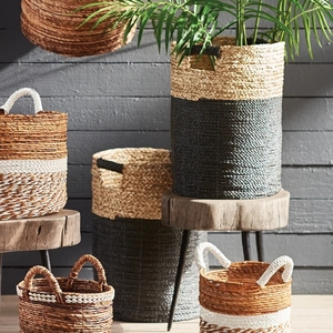 Meilleure vente paniers tissés en jonc de mer personnalisés Vietnam pots de rotin en osier de stockage faits à la main jardinière grand panier rond organisateur - Product Image 1