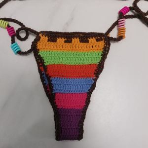Conjunto de Bikini Personalizado de Fábrica, Sexy, Tejido, con Tirantes Ajustables, Tanga con Lazos, Diseño de Rayas, Traje de Baño - Product Image 6
