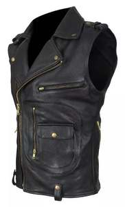 Chaqueta de Motociclista para Hombre, de Cuero Genuino Grueso, Estilo Desgastado, Sin Mangas, Corte Ajustado, con Protectores de Nivel 1/2 CE - Product Image 5