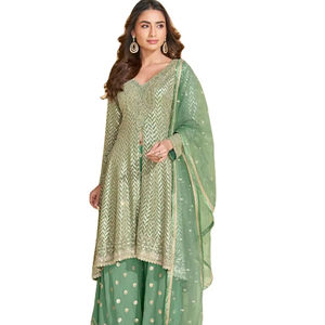 Prêt à l'emploi Faux tissu Georgette motif à manches longues Style islamique Dubai fête spéciale magnifique couleur Salwar costume avec Dupatta - Product Image 1