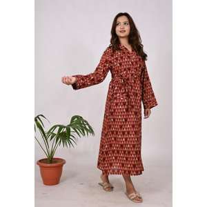 Bata de Kimono con patrón geométrico de algodón hecha a mano India para mujer, ropa de dormir Floral de retazos, albornoz ligero suave ropa de dormir - Product Image 2