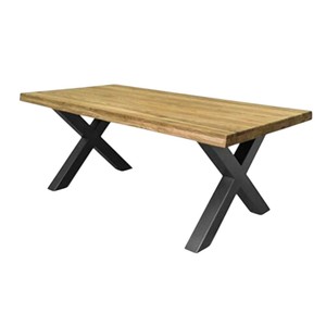 Table basse ronde au design de luxe avec plateau en bois massif naturel et base en forme de C en métal noir pour meubles de salon à des prix abordables - Product Image 4