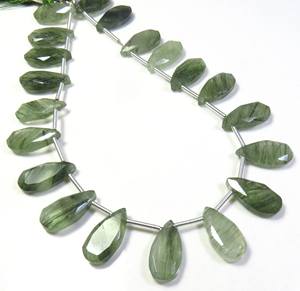 Lote al por mayor de 20 piezas 8 \ "Strand Green Rutilated Quartz Faceted Cut Beads 15x7,5mm Natural Rutile Pear Beads Loose Gemstones" - Product Image 4