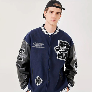 High Quality Coated Long <b>Men's</b> Winter Varsity <b>Jacket</b> with Custom Logo Embroidery OEM Service - Product Image 1