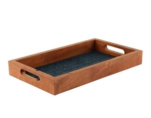 Bandeja de madera de acacia de 12 pulgadas hecha a mano azul Chatai con asas, Plato decorativo para servir para mesa de desayuno decorativa - Product Image 1