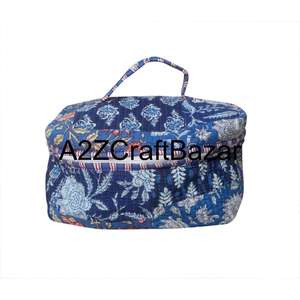 Wholesale 3-Piece Large Capacity Hand Block Printed Cotton Vanity Set Zipper Waterproof Wash Bag Durable Reusable <b>Makeup</b> Sets - Product Image 6