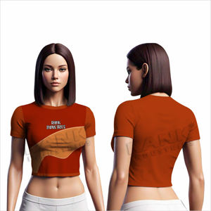 T-shirt court tendance pour femmes, style facile à enfiler avec une construction extensible axée sur le confort, look urbain pour femmes, crop top - Product Image 1