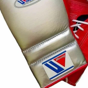 Winning Lace Up Boxing Gloves Silver Red Genuine Leather Professional Boxing Training Sparring Gloves High Impact <b>Padding</b> 8oz - Product Image 5
