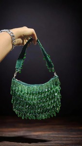 Luxury Vintage Bohemian Designer Suede Evening Clutch <b>Bag</b> for Ladies with Embroidery and Pearl Beads Handmade in India - Product Image 2