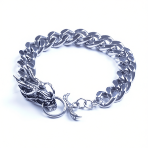 Pulsera de Acero Inoxidable para Hombre, Diseño de Dragón, Estilo Motero, SL19, Cadena Fina y Eslabones, Vendedor de EE. UU. - Product Image 2