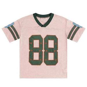 T-shirt de l'équipe de football américain pour hommes 300 grammes 100% coton lourd petit col avant imprimé logo à manches courtes style - Product Image 6