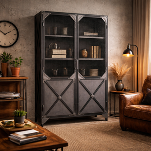 Industrial <b>Metal</b> <b>Storage</b> Cabinet | Black Mesh Door <b>Cupboard</b> for Restaurant Bar Cafe Warehouse Furniture Industrial Loft Style - Product Image 2