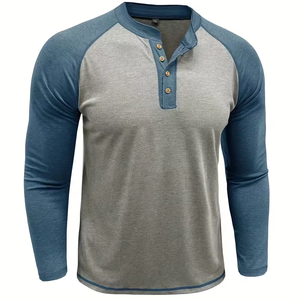 Men's Long Sleeve <b>Henley</b> Shirt Raglan Sleeve Crew Neck Color Block Regular Fit Suitable for Spring/Fall Bangladesh manufactures - Product Image 1