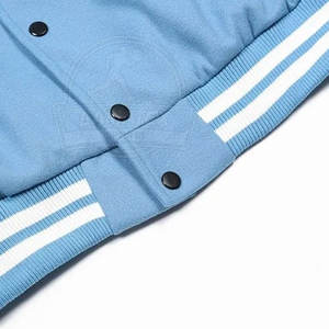 Chaqueta universitaria de manga de cuero de mezcla de lana con cuello levantado y chaqueta de invierno con logotipo frontal - Product Image 6