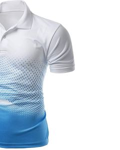 Camiseta Polo Personalizada para Hombre, Degradado Blanco y Azul Cielo, Manga Corta, Transpirable, con Estampado de Malla, Informal, para Golf y Deportes - Product Image 3