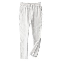 Pantalon décontracté sur mesure pour homme en lin/coton, coupe élégante à la cheville, personnalisation de la marque, séchage rapide, respirant
