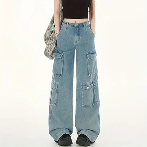 Femmes High Street Wear Vintage Denim Jean Pantalon Coupe ample Jambe large en détresse Femmes Denim Jeans Cargo Baggy Pantalon - Product Image 6