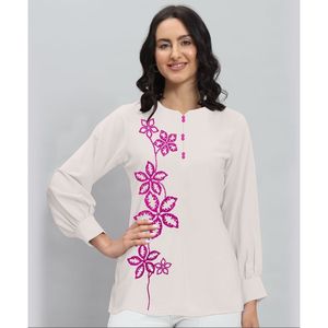 เสื้อท่อนบนผ้าลินินลายดอกไม้ปักลายด้านข้าง KN - Product Image 2