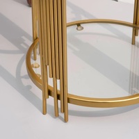 Mesa lateral de hierro con acabado dorado artesanal, mesa de diseño artístico con tapa de vidrio utilizado para comedor y sala de estar