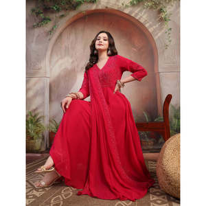 ชุดอานาร์กาลีปักลายสีชมพูสำหรับผู้หญิง พร้อมผ้าคลุมไหล่ สำหรับงานเทศกาล งานเลี้ยงสังสรรค์ สไตล์ปากีสถาน - Product Image 5