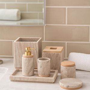 Juego de Baño de Mármol Natural Hecho a Mano, Bandeja Dispensadora de Jabón, Soporte para Cepillo de Dientes, Compradores B2B, Minoristas, Proyectos de Hospitalidad - Product Image 4