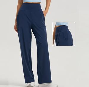 Pantalons de yoga pour femmes, très extensibles, vêtements de sport, pantalons larges confortables, pantalons de yoga à jambes droites de couleur unie - Product Image 3