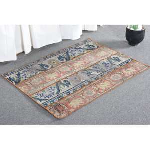 พรมขนสัตว์ตุรกีผืนใหญ่3.1ft สีฟ้าแดงคลาสสิกพรมทอลายนามธรรมสี่เหลี่ยมผืนผ้าสำหรับทางเดินพรมห้องยางพารา - Product Image 4