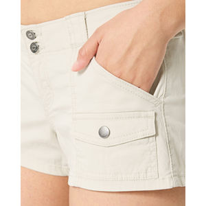 Pantalones cortos cargo de tiro bajo para mujer, pantalones cortos para mujer, colores clásicos, cinturón elástico abotonado de calidad suave, cintura, tela de algodón transpirable - Product Image 5