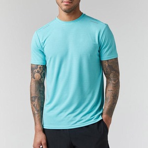 Atlético hombres algodón Spandex cuello redondo deportes camiseta nueva llegada transpirable secado rápido Fitness gimnasio entrenamiento correr - Product Image 2