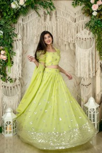 Conjunto de Lehenga Choli bordado verde lima de alta calidad con Net Dupatta Ropa étnica de invierno de moda para fiestas Vendido barato a granel - Product Image 2