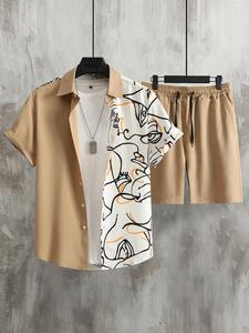 Conjunto de Camiseta y Pantalones Cortos de Tela de Felpa Transpirable de Alta Calidad, Primavera, Poliéster/Algodón, Conjuntos de Camisetas Casuales Premium Personalizadas para Hombre - Product Image 3