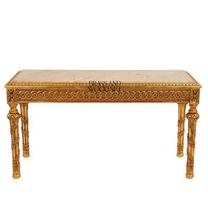 Mesa Consola Clásica de Lujo Hecha a Mano con Tapa de Mármol, Tallados Ornamentales Dorados y Diseño Neoclásico Elegante - Product Image 1