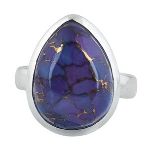 Púrpura cobre turquesa piedra preciosa forma de pera 925 anillo de plata esterlina joyería elegante clásico, anillo de ajuste de bisel para regalo, boda - Product Image 6