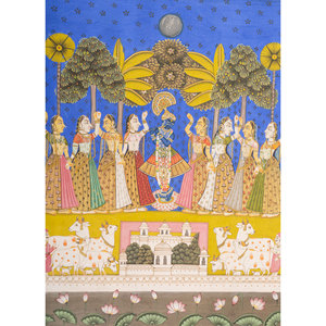 Tapiz de Pared Bohemio de Algodón Verde con Arte Pichwai, Diseño Escénico para Decoración de Dormitorio o Exteriores, Formato Metálico con Cuerda - Product Image 2