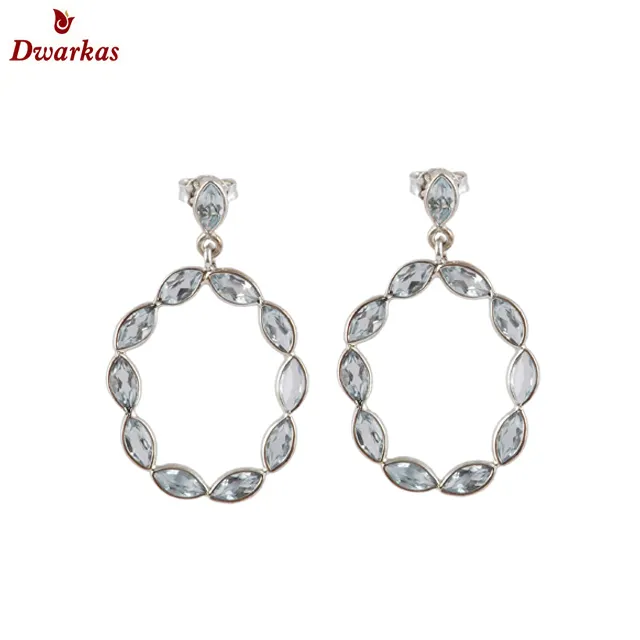 Moda jóias finas S925 sterling silver mulheres drop natural topázio azul gemstone stud drop brinco para presente